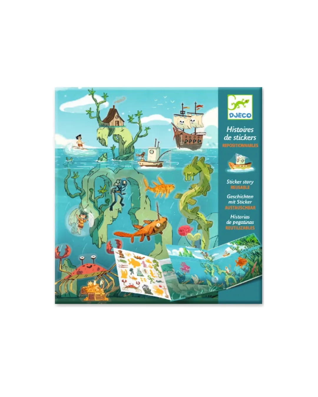 Djeco - książka z naklejkami wielokrotnego użytku Morska przygoda Djeco - książka z naklejkami wielokrotnego użytku Morska przygoda