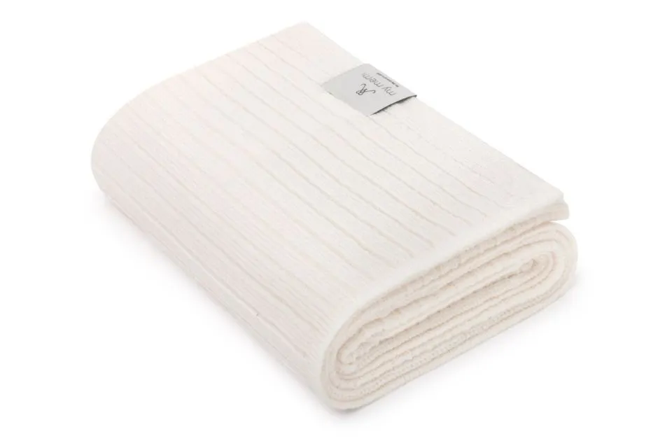 My Memi - kocyk ze 100% wełny merino w prążek premium collection Cream