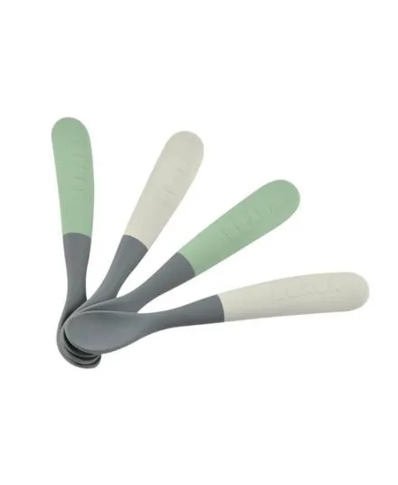 Beaba - zestaw 4 łyżeczek silikonowych 4 m+ Mineral grey/Sage green Beaba - zestaw 4 łyżeczek silikonowych 4 m+ Mineral grey/Sage green