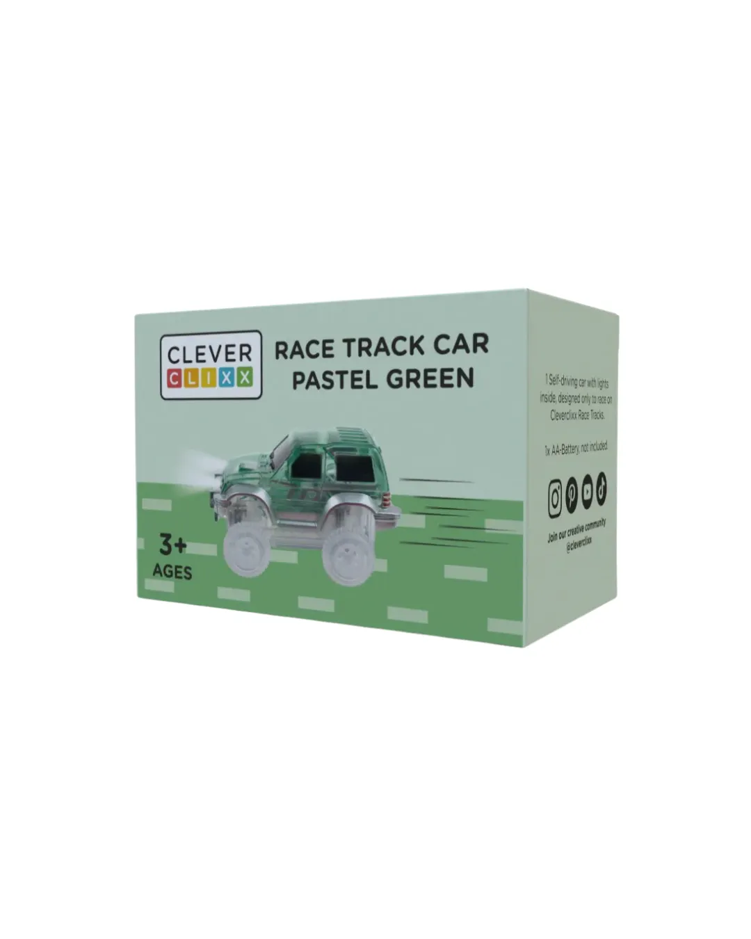 Cleverclixx - samochód wyścigowy Race Track Car Pastel Green