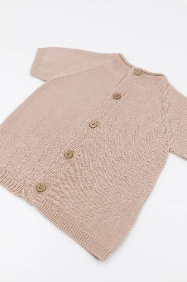 Bamboom - dzianinowa bluzka niemowlęca w paski z krótkim rękawem zapinana na plecach różowa Bamboom - dzianinowa bluzka niemowlęca w paski z krótkim rękawem zapinana na plecach różowa