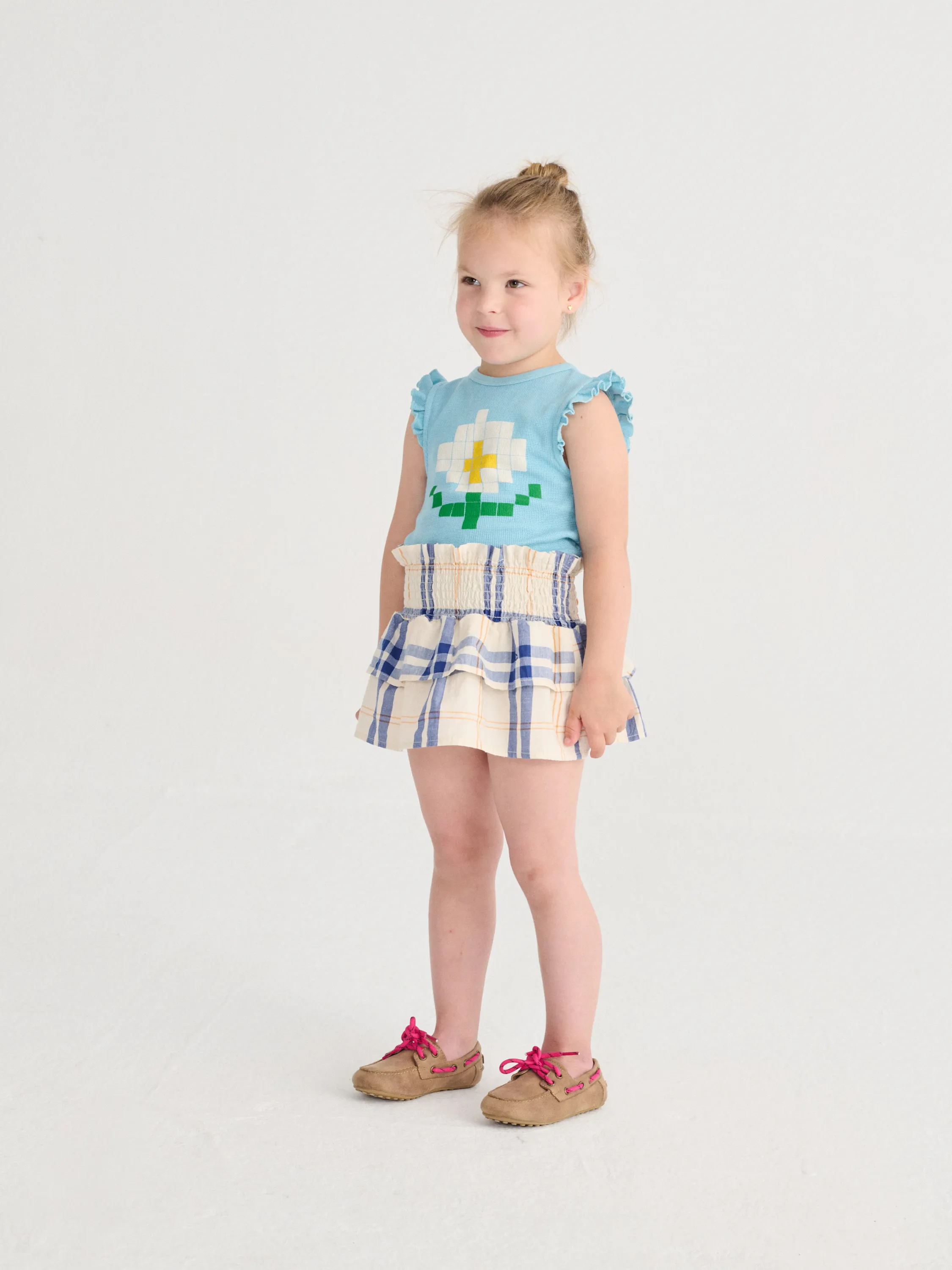 BOBO CHOSES - top dziewczęcy z falbankami Pixel Daisy Ruffled