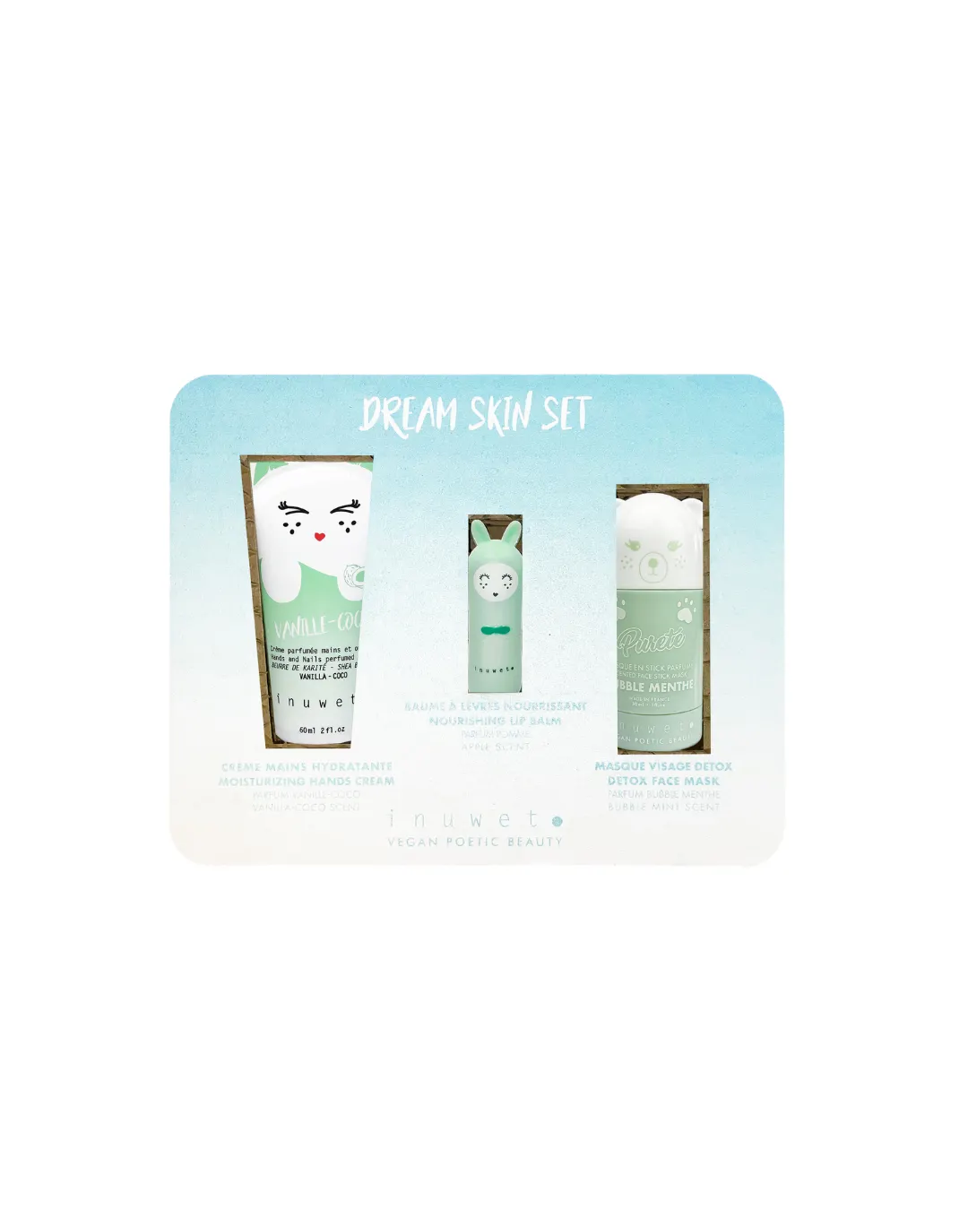 Inuwet Zestaw Aqua Dream Box: maska w sztyfcie, krem do rąk, balsam do ust