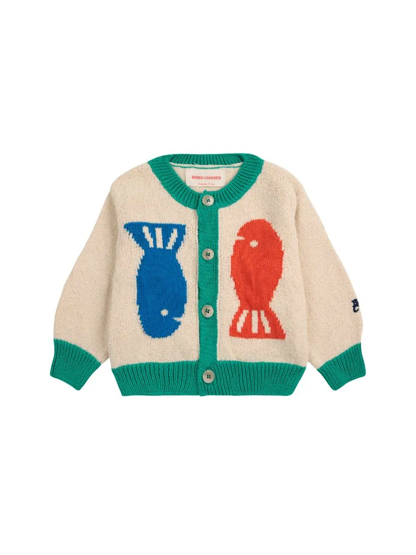 BOBO CHOSES - kardigan dziecięcy Lucky Fish w rybki off wihte złamana biel 