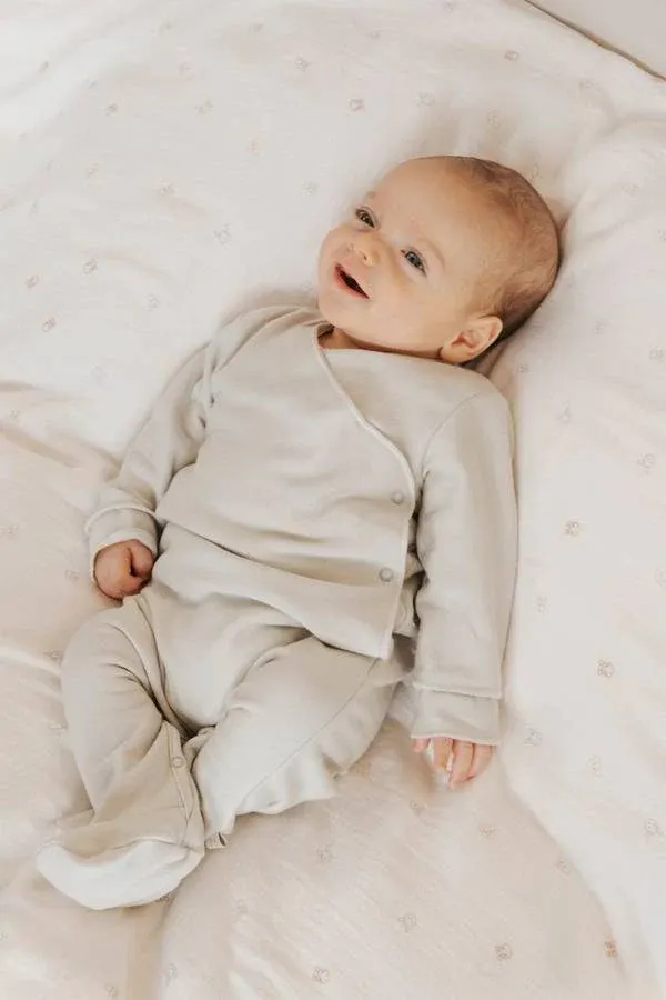 Bamboom - bambusowy pajacyk niemowlęcy ze stópkami Pure khaki