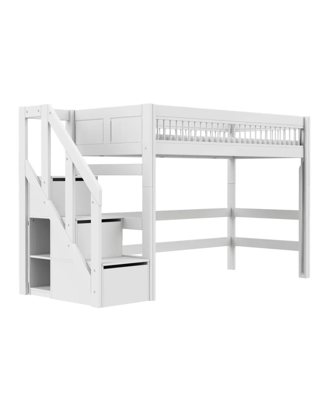 LIFETIME Kidsrooms - łóżko wysokie 152 cm ze schodami Breeze White Standard
