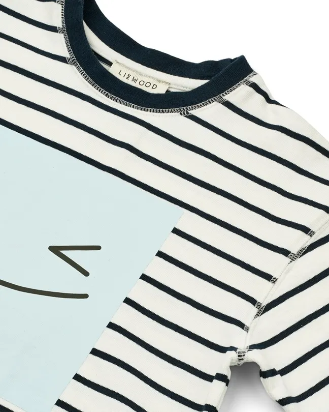 Liewood - koszulka T-shirt z krótkim rękawem w paski Tyler Placement Smiley Stripe classic navy creme de la creme