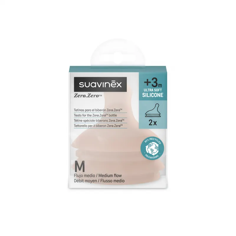Suavinex - smoczki do butelek Zero Zero przepływ średni M (2 szt.) Medium