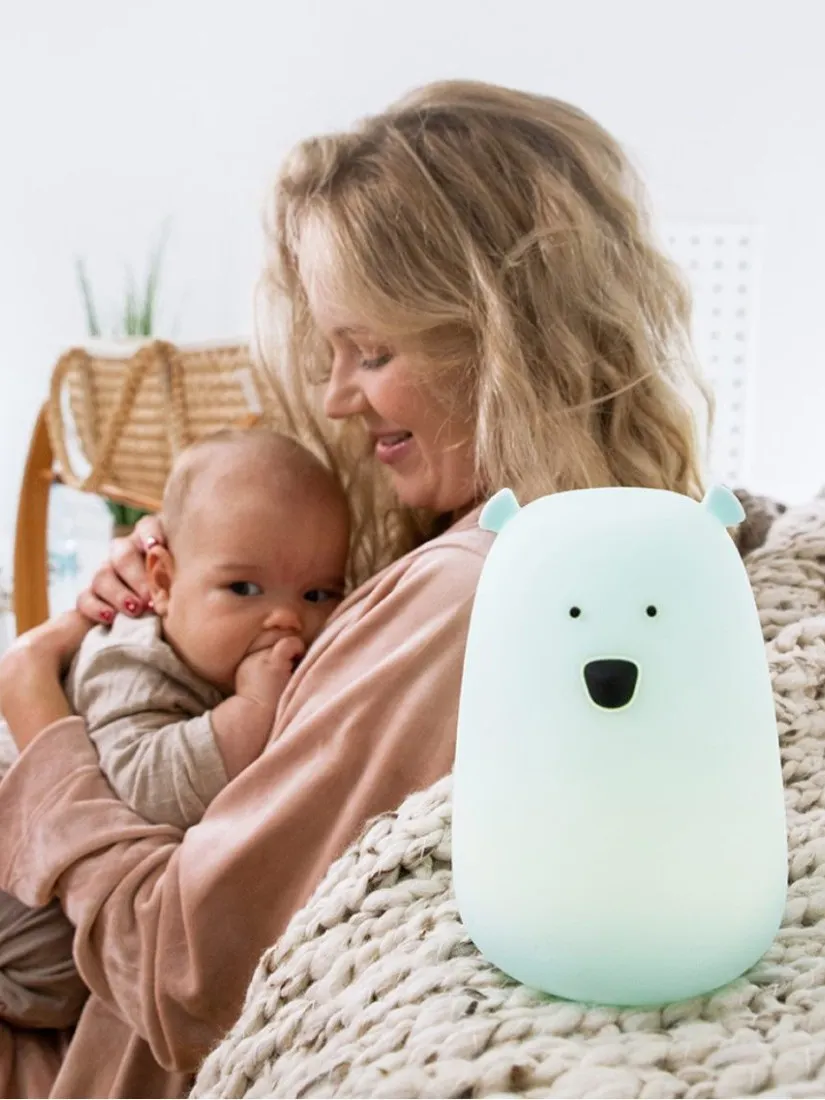 Rabbit & Friends - duży miś lampka silikonowa z pilotem Niebieski