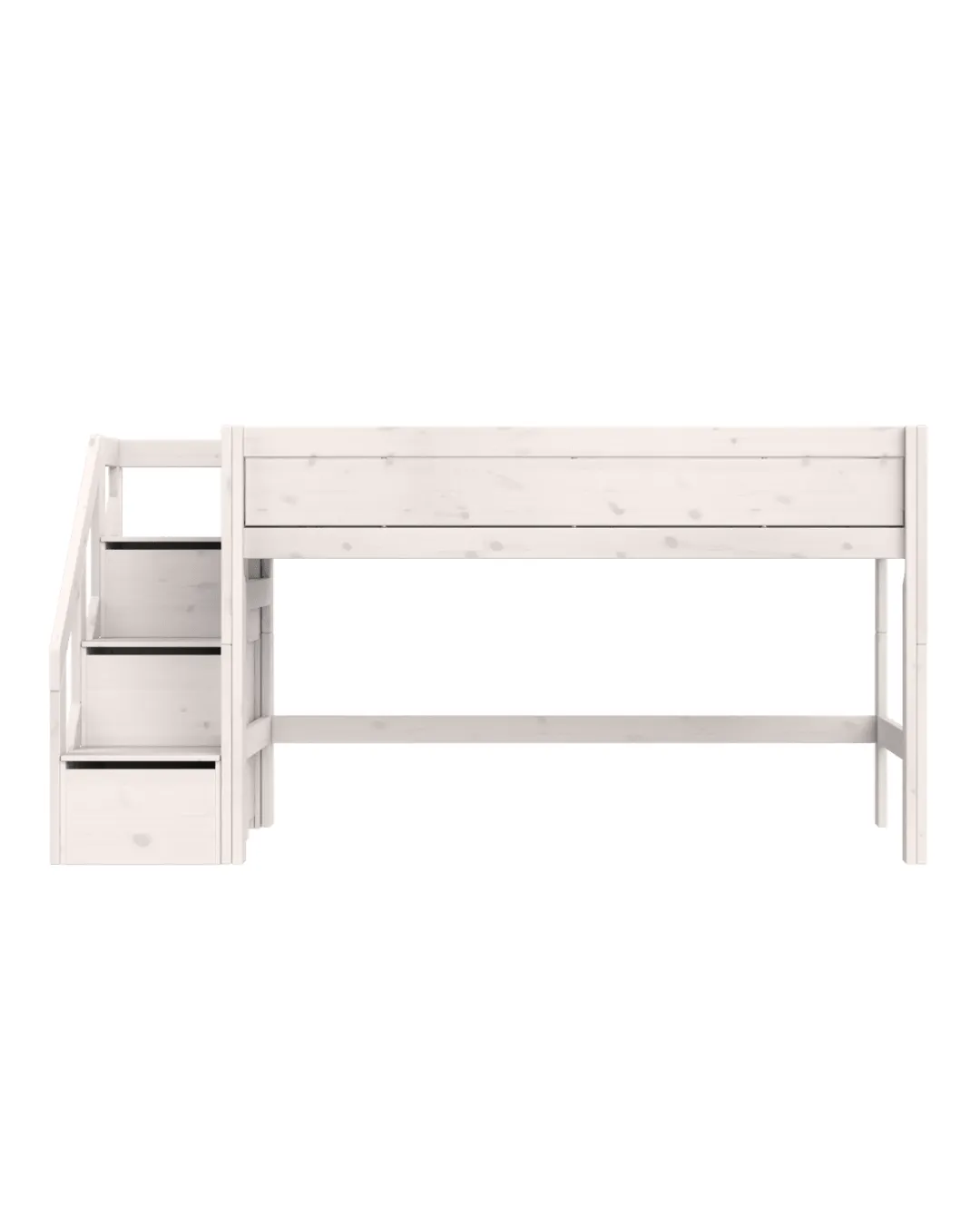 LIFETIME Kidsrooms - łóżko półwysokie Mid Sleeper 128 cm ze schodami Whitewash Standard
