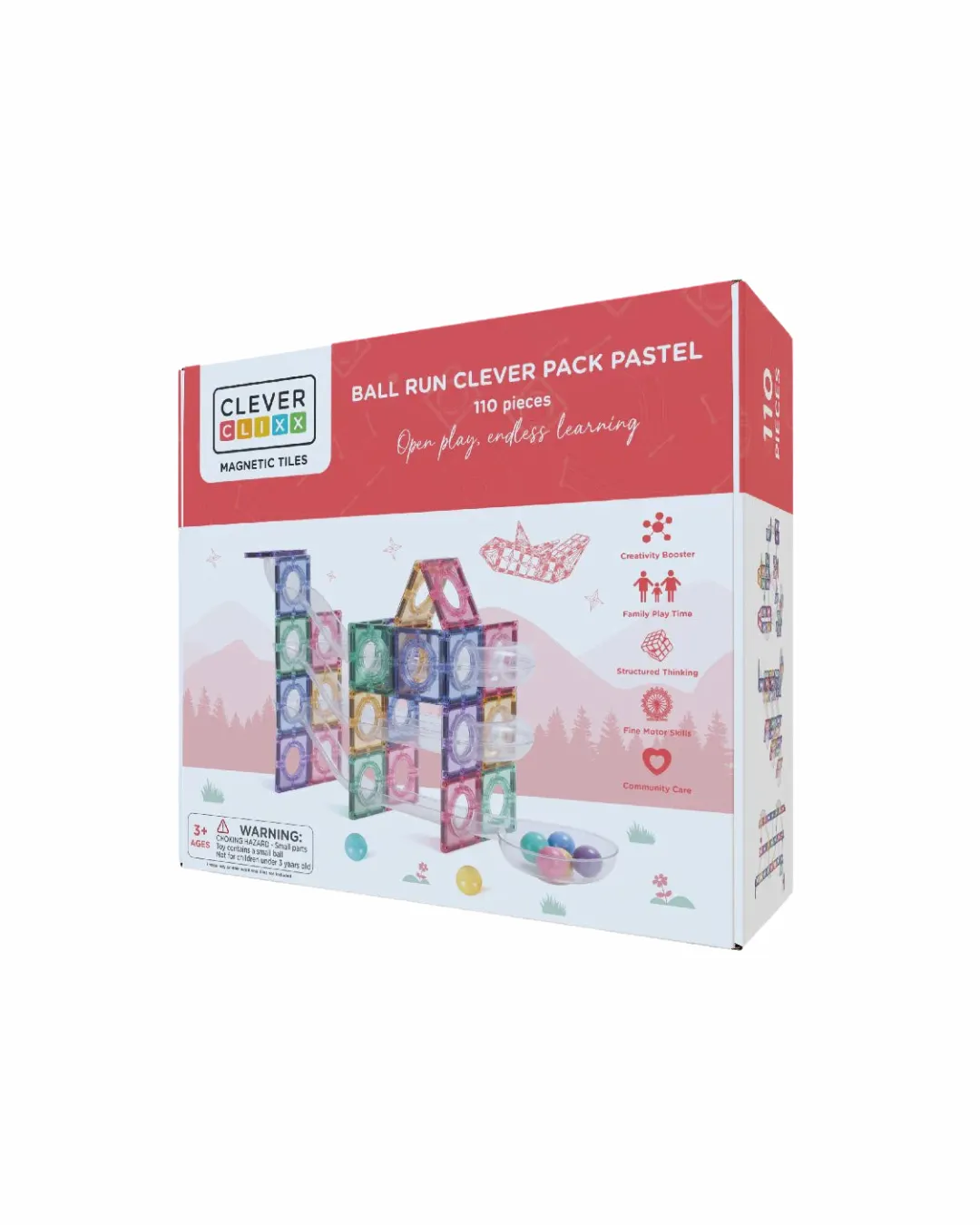 Cleverclixx - klocki magnetyczne Ball Run Clever Pack Pastel | 110 elementów