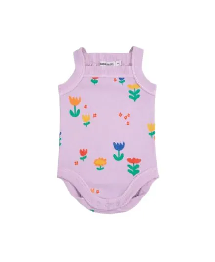 BOBO CHOSES - body niemowlęce na ramiączkach z nadrukiem Garden Party laveder lawendowe 