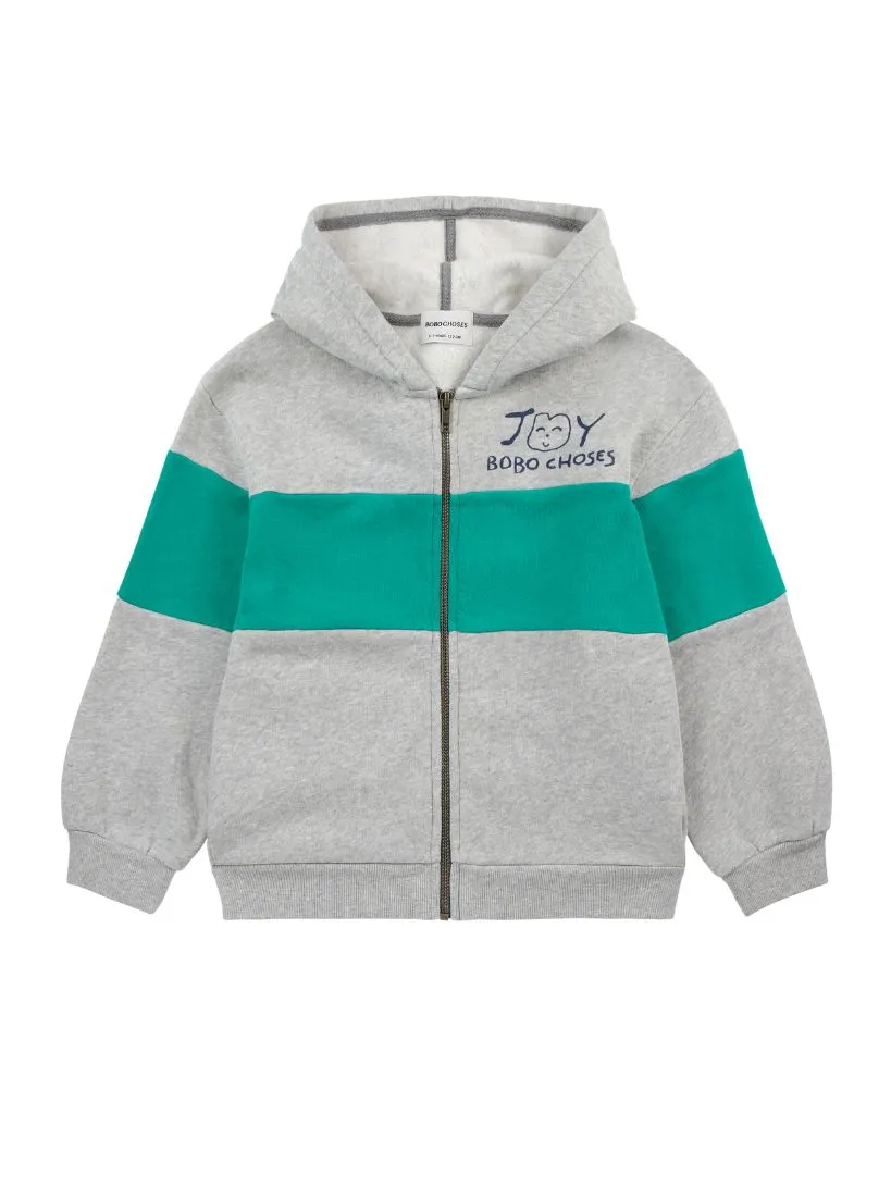 BOBO CHOSES - bluza dziecięca Smiling z uśmiechem z kapturem zapinana na zamek heather grey melanżowo-szara