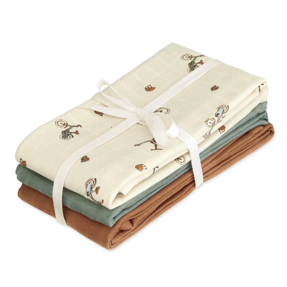 Cam Cam Copenhagen - komplet otulaczy pieluszek muślinowych z bawełny organicznej GOTS 3-szt. Bicycles Cam Cam Copenhagen - komplet otulaczy pieluszek muślinowych z bawełny organicznej GOTS 3-szt. Bicycles