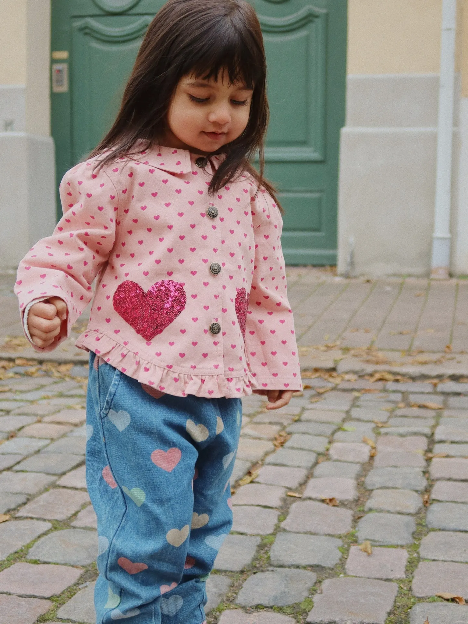 Konges Sløjd - spodnie jeansy dziecięce Magot Frill Pants GOTS Bon Coeur Colore Konges Sløjd - spodnie jeansy dziecięce Magot Frill Pants GOTS Bon Coeur Colore