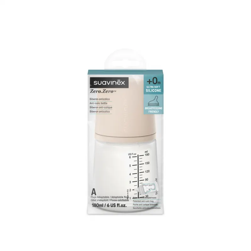 Suavinex - butelka o regulowanym przepływie z silikonowym smoczkiem Zero Zero 180 ml Light Suavinex - butelka o regulowanym przepływie z silikonowym smoczkiem Zero Zero 180 ml Light