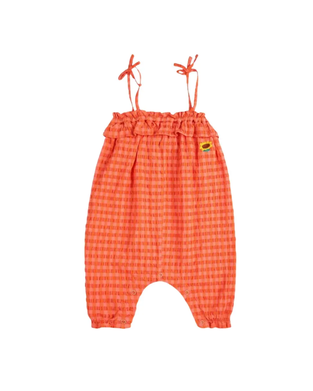 BOBO CHOSES - kombinezon dziecięcy o splocie seersucker Vichy coral pink