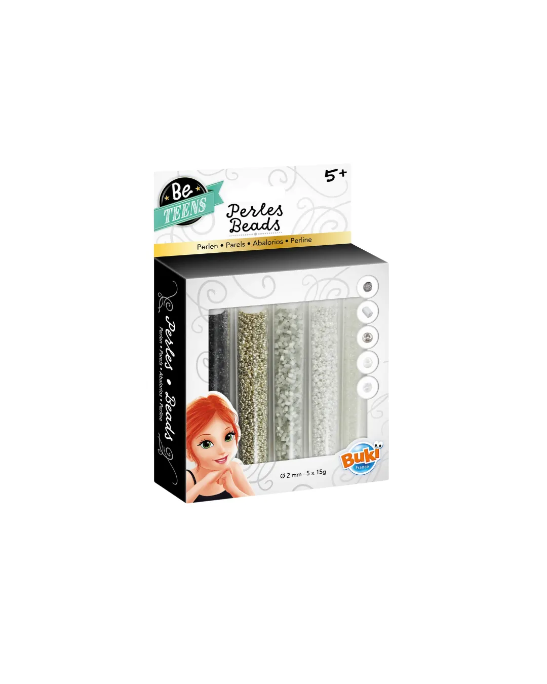 Buki - fiolki z koralikami - odcienie bieli i srebra