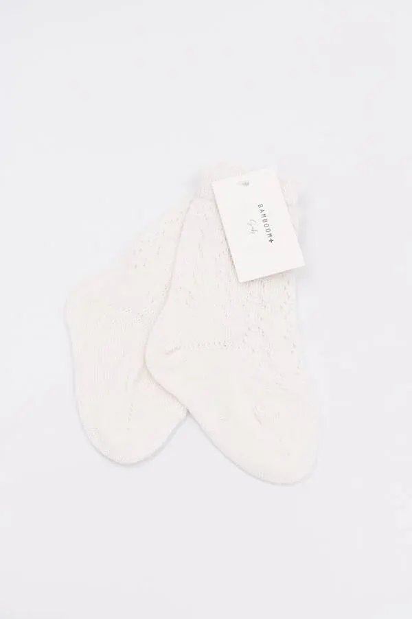 Bamboom - bambusowe skarpetki ażurowe dla dziewczynki kremowe