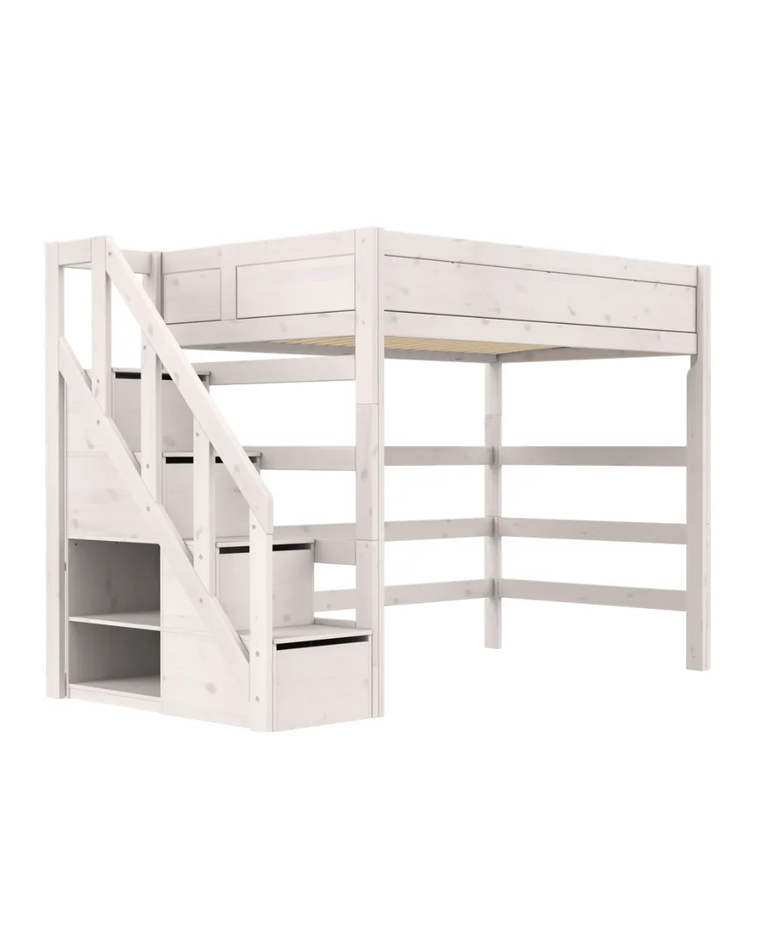 LIFETIME Kidsrooms - łóżko wysokie High Sleeper 177 cm ze schodami 120x200 cm Whitewash Premium