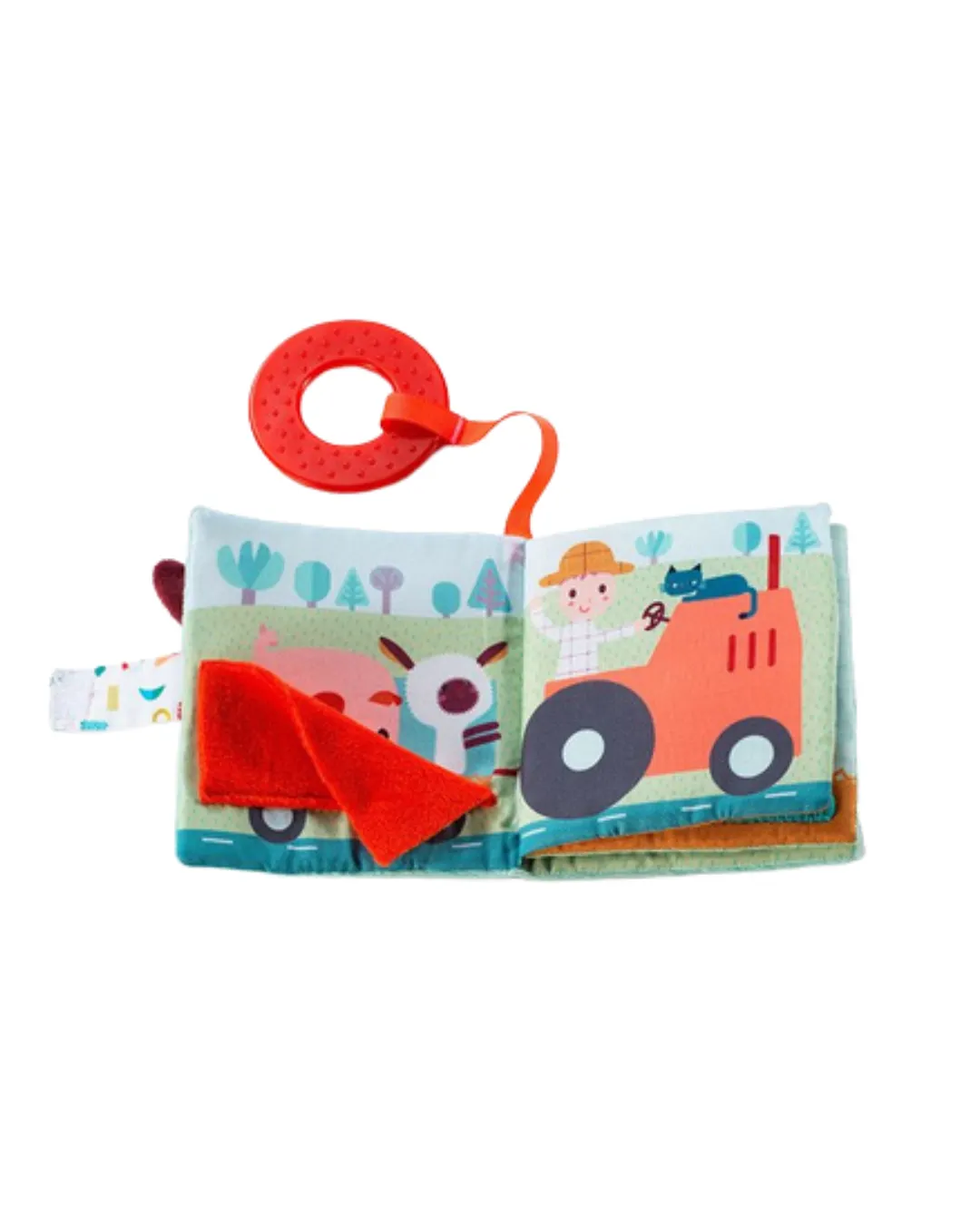 Lilliputiens - mini-książeczka wielofunkcyjna z szeleszczącą folią i gryzakiem Farma 6 m+ Lilliputiens - mini-książeczka wielofunkcyjna z szeleszczącą folią i gryzakiem Farma 6 m+