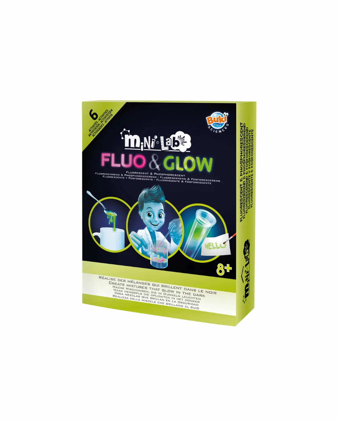 Buki - zestaw eksperymentów świecących w ciemności Mini lab FLUO&GLOW