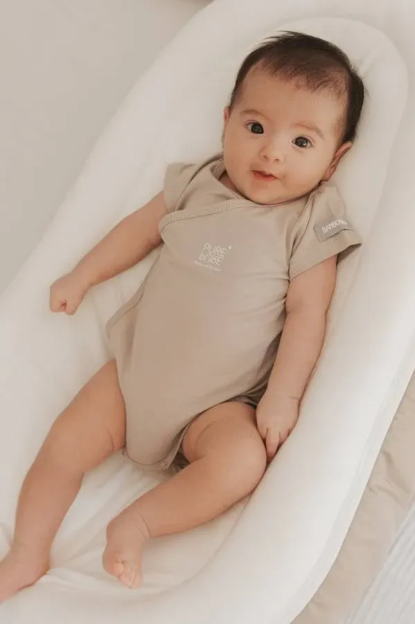 Bamboom - bambusowe body kopertowe z krótkim rękawem beżowe Bamboom - bambusowe body kopertowe z krótkim rękawem beżowe