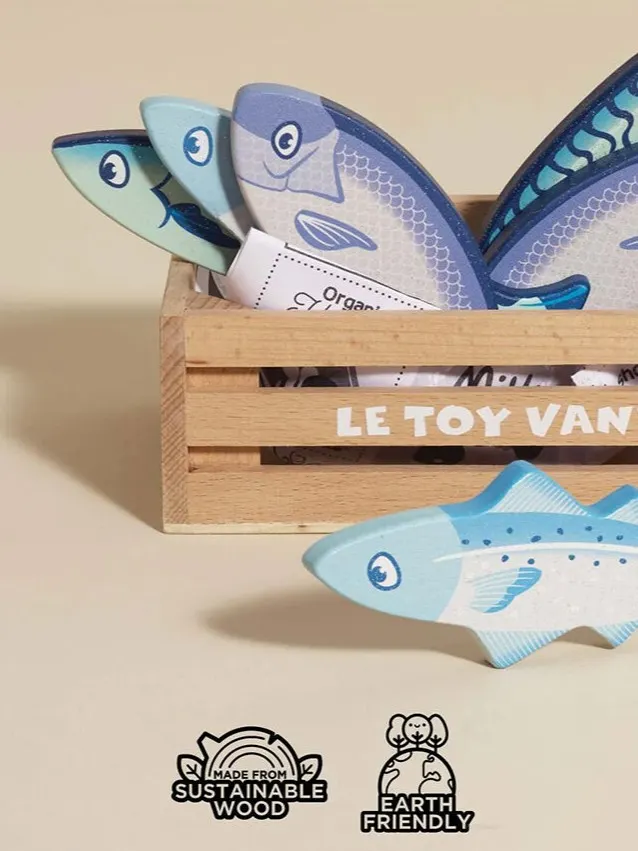 Le Toy Van - Drewniane ryby w skrzynce, zabawka dla dzieci, stragan, sklep Le Toy Van - Drewniane ryby w skrzynce, zabawka dla dzieci, stragan, sklep