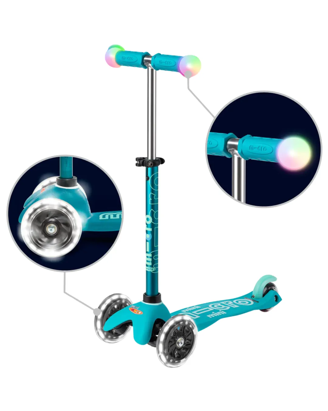 Micro - hulajnoga ze świecącymi kołami i rączkami Mini Micro Deluxe Magic LED Aqua Micro - hulajnoga ze świecącymi kołami i rączkami Mini Micro Deluxe Magic LED Aqua