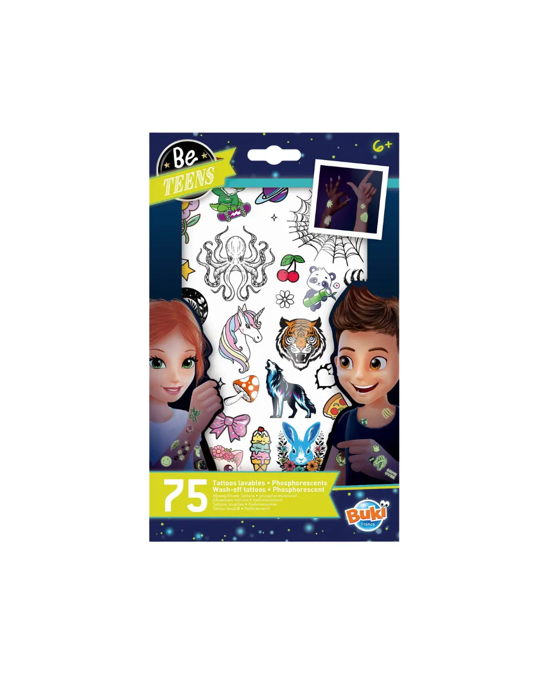 Buki - tatuaże zmywalne 75 sztuk Fosforyzujące