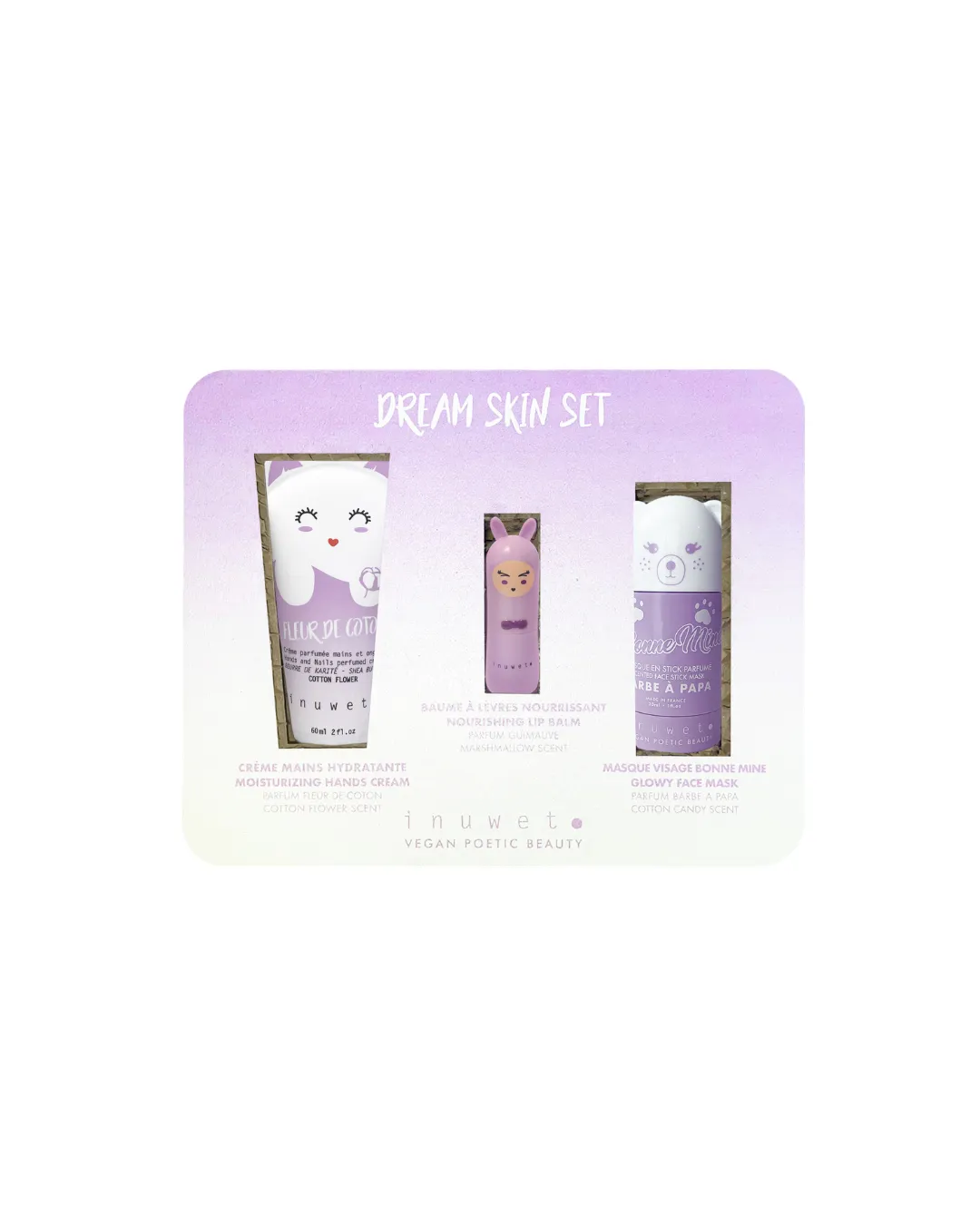 Inuwet - Zestaw Purple Dream Box: maska w sztyfcie, krem do rąk, balsam do ust