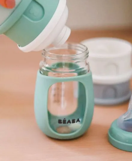Beaba - pojemniki na mleko modyfikowane 4 komorowe Cotton White - Sage Green