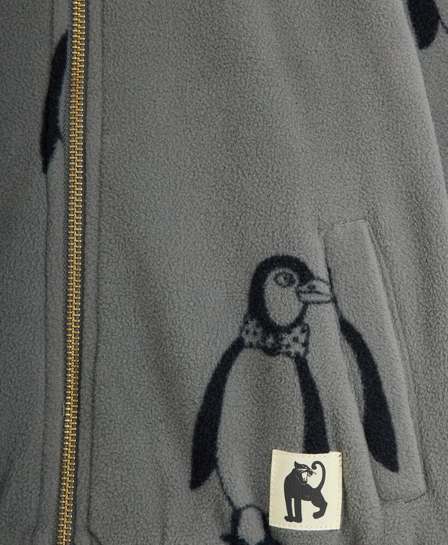 Mini Rodini - kurtka polarowa w pingwiny szara