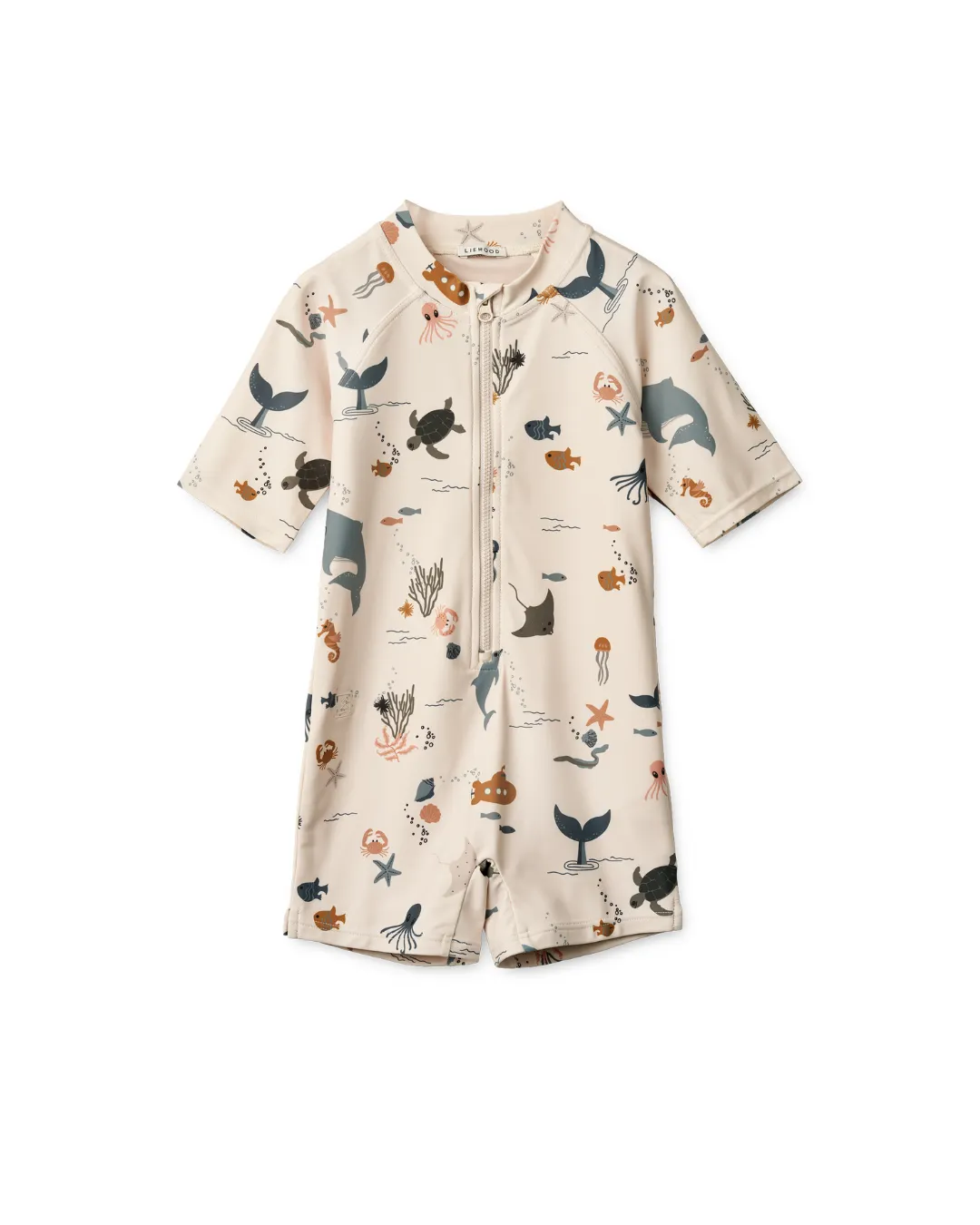 Liewood - kombinezon kąpielowy z krótkim rękawem UV Max Printed sea creature sandy