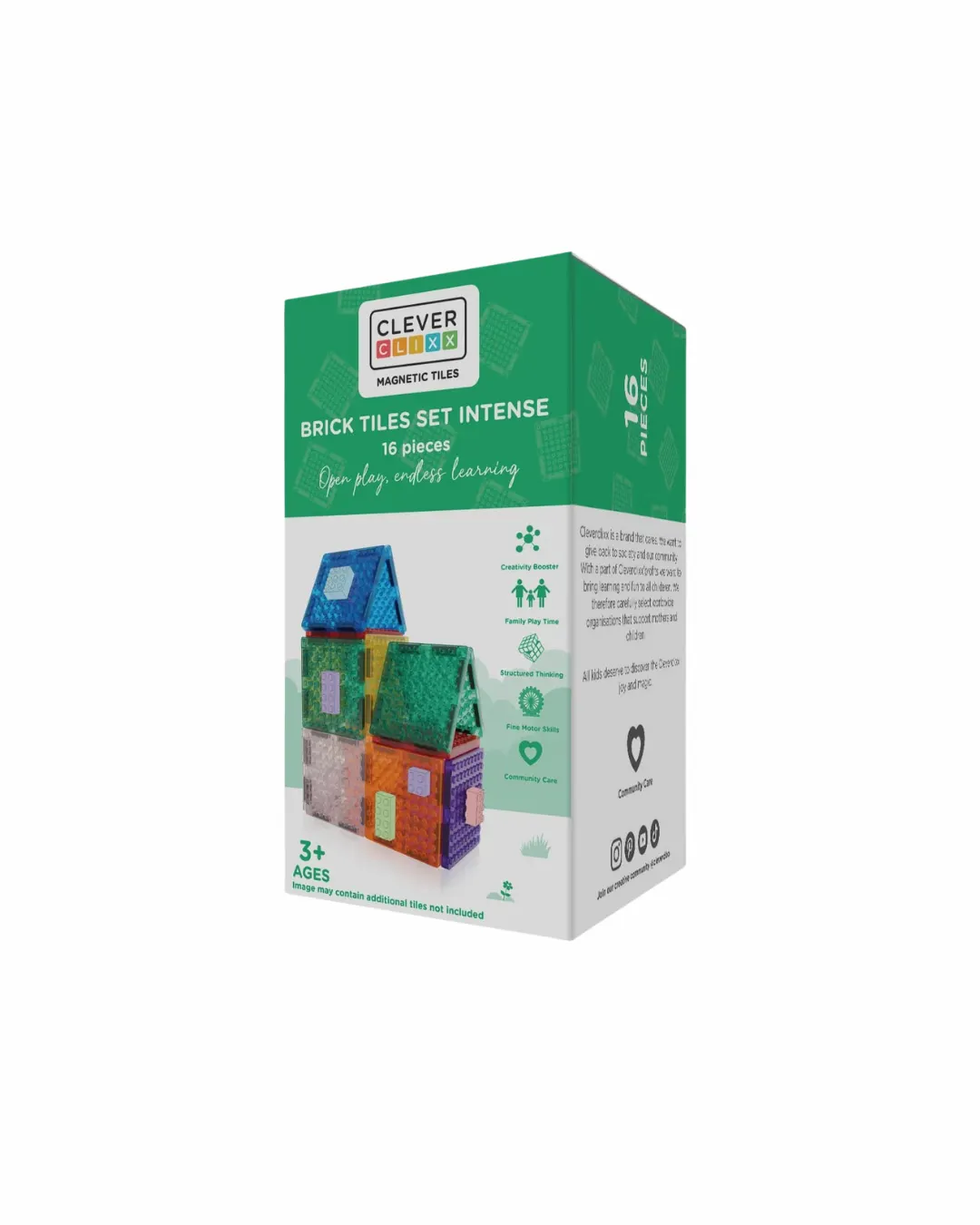 Cleverclixx - klocki magnetyczne Brick Tiles Pack Intense 16 elementów