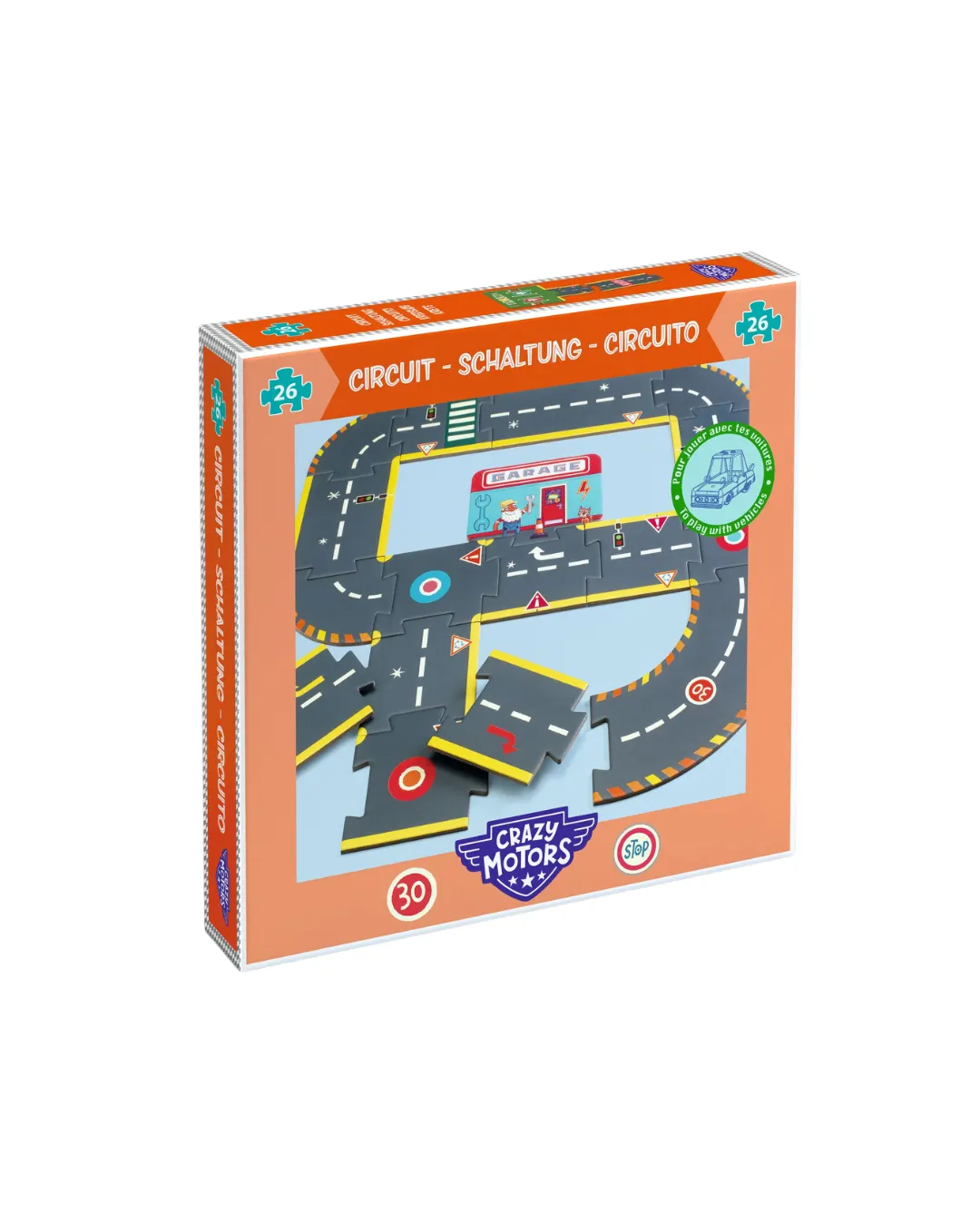 Djeco - kartonowe puzzle droga Crazy motors