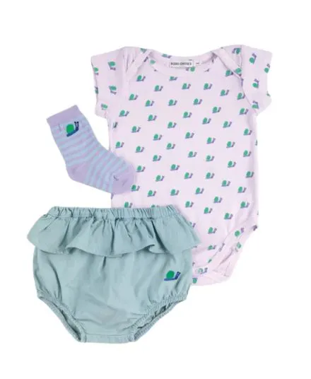 BOBO CHOSES - zestaw prezentowy niemowlęcy body, spodenki i skarpetki Funny Snail lavender 