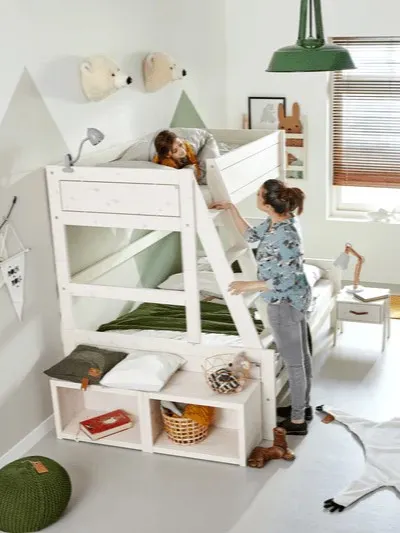 LIFETIME Kidsrooms - łóżko piętrowe Family 90/120x200 cm z drabinką Whitewash Premium