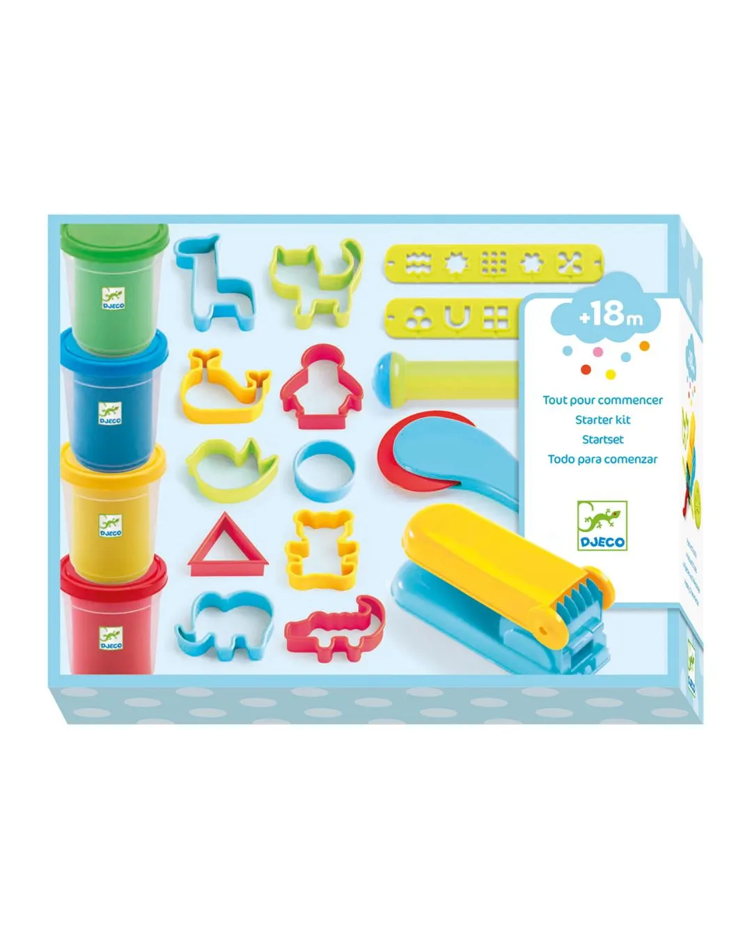 Djeco - zestaw masy plastycznej 4 kolory z 15 akcesoriami