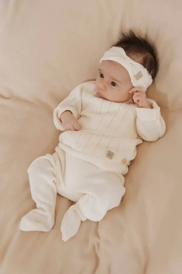 Bamboom - dzianinowa opaska niemowlęca biała