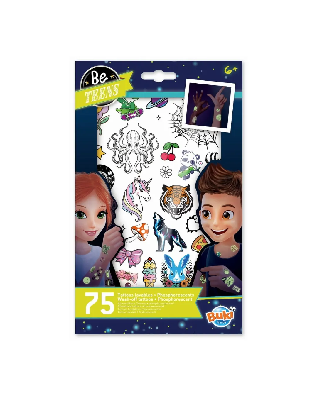 Buki - tatuaże zmywalne 75 sztuk Fosforyzujące Buki - tatuaże zmywalne 75 sztuk Fosforyzujące
