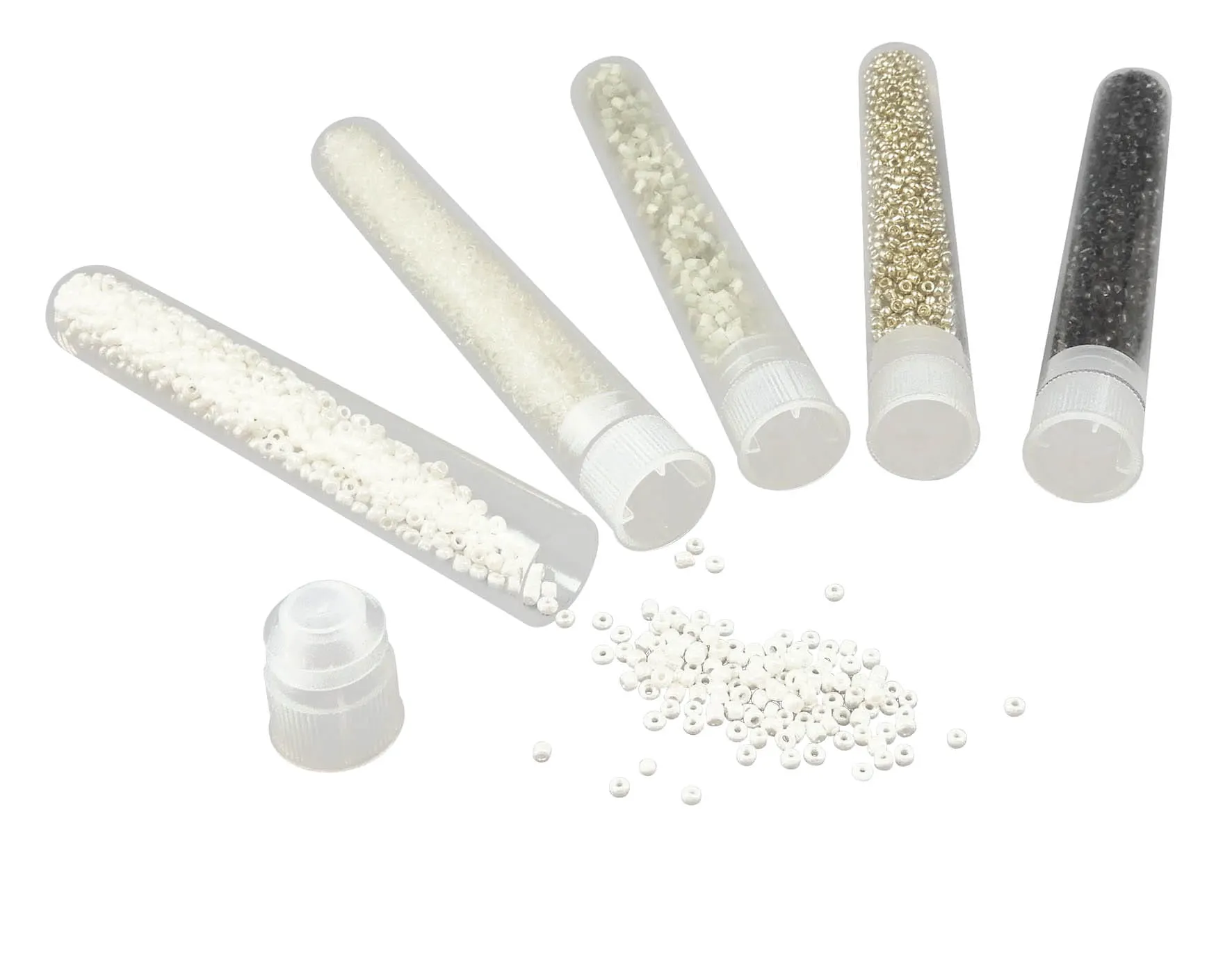 Buki - fiolki z koralikami - odcienie bieli i srebra