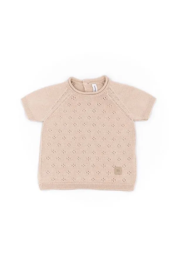 Bamboom - dzianinowa bluzka niemowlęca z krótkim rękawem zapinana na plecach różowa Bamboom - dzianinowa bluzka niemowlęca z krótkim rękawem zapinana na plecach różowa