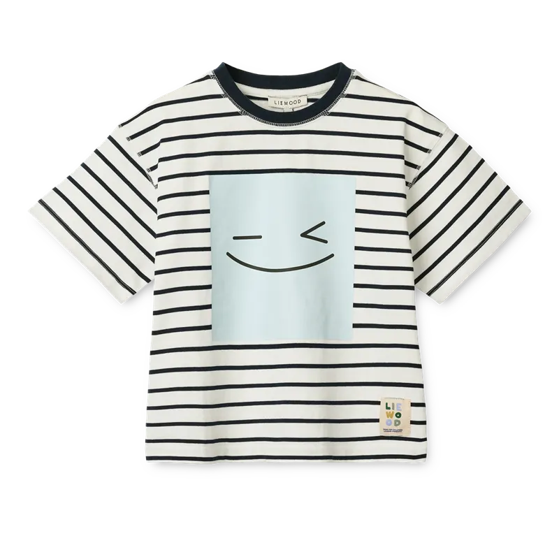 Liewood - koszulka T-shirt z krótkim rękawem w paski Tyler Placement Smiley Stripe classic navy creme de la creme