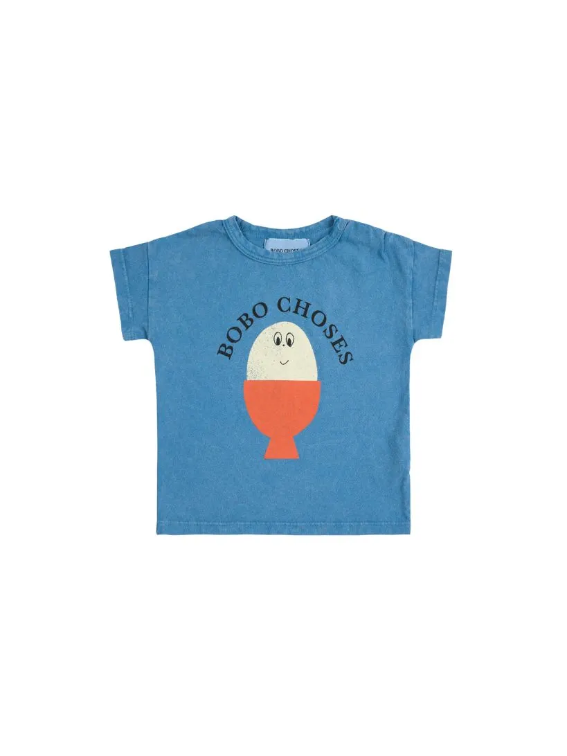 BOBO CHOSES - T-shirt dziecięcy Morning Egg krótki rękaw z nadrukiem blue niebieski