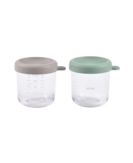 Beaba - zestaw pojemników słoiczków szklanych z zamknięciem 2 x 250 ml Sage Green-Gazelle Beaba - zestaw pojemników słoiczków szklanych z zamknięciem 2 x 250 ml Sage Green-Gazelle