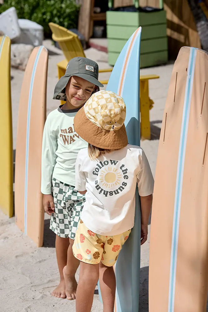 Lassig - składany kapelusz przeciwsłoneczny z osłoną na kark UV Check Pattern deep olive sea salt