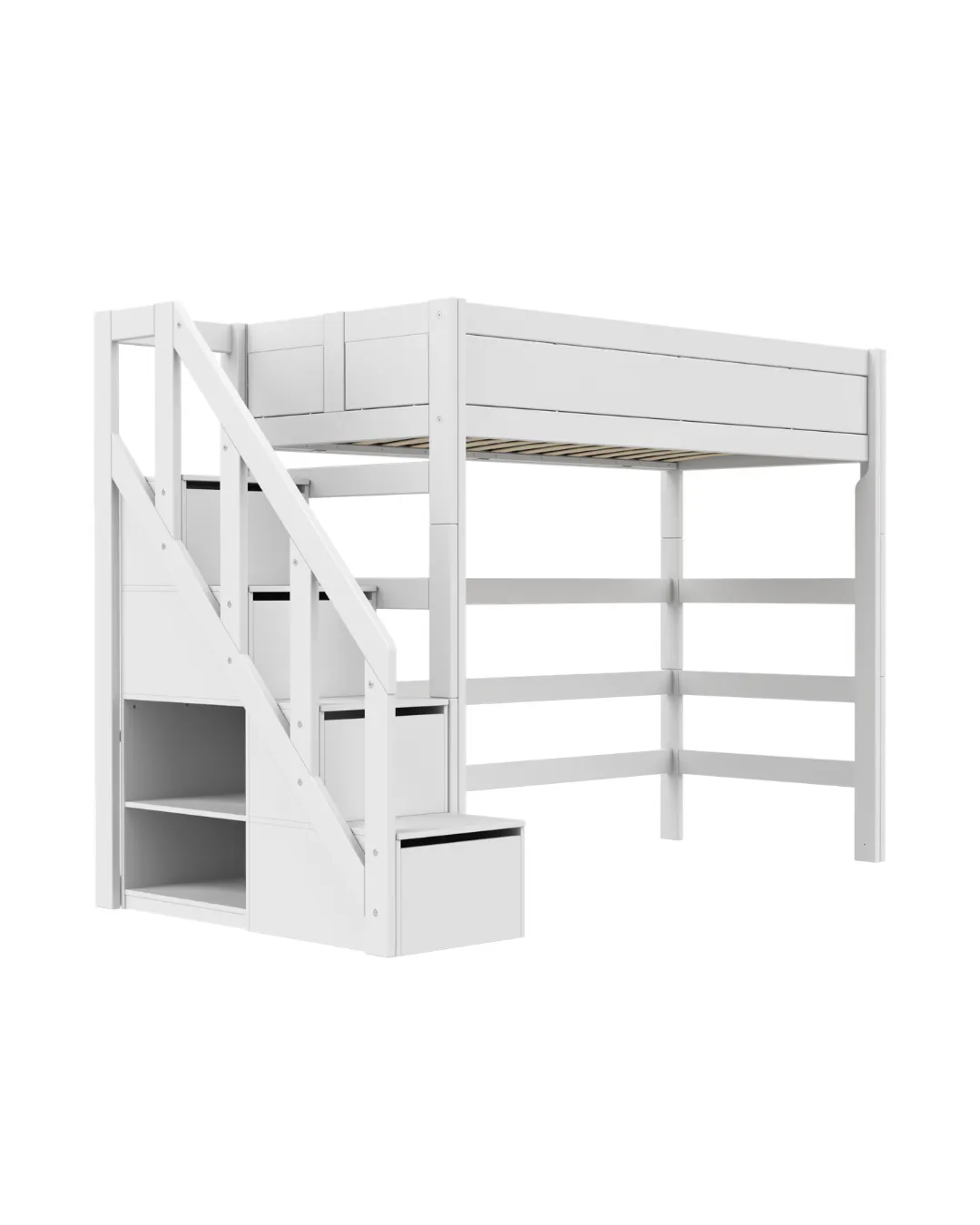 LIFETIME Kidsrooms - łóżko wysokie High Sleeper 177 cm ze schodami White Standard