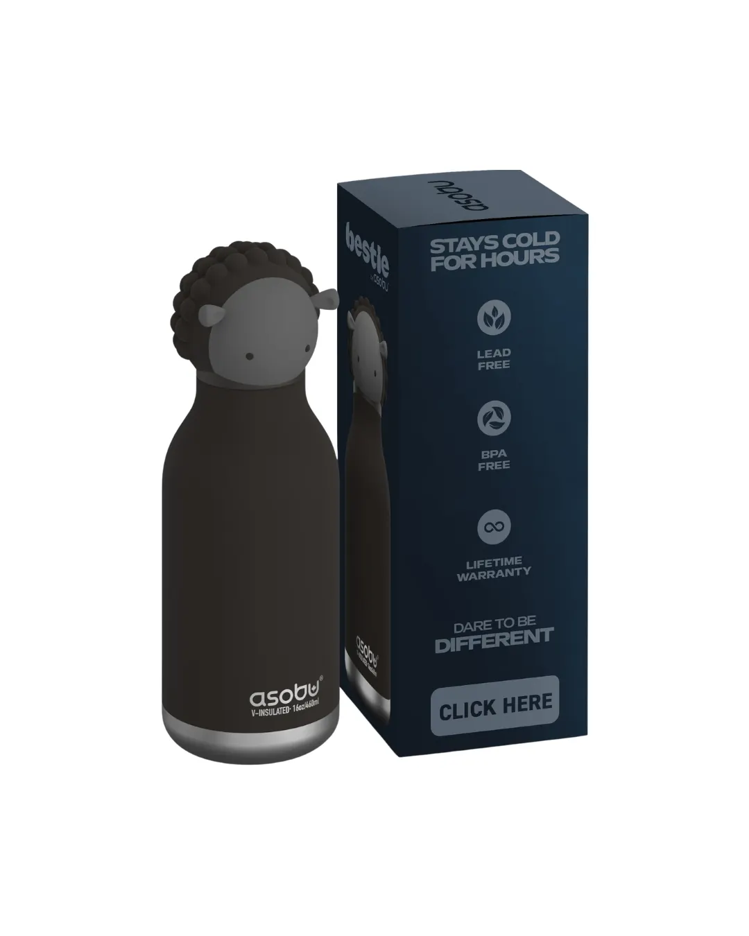 Asobu - butelka termiczna Asobu Bestie Bottle Owca czarna 460 ml Asobu - butelka termiczna Asobu Bestie Bottle Owca czarna 460 ml