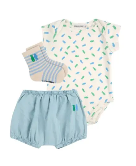 BOBO CHOSES - zestaw prezentowy niemowlęcy body, spodenki i skarpetki Lucky Fish off white